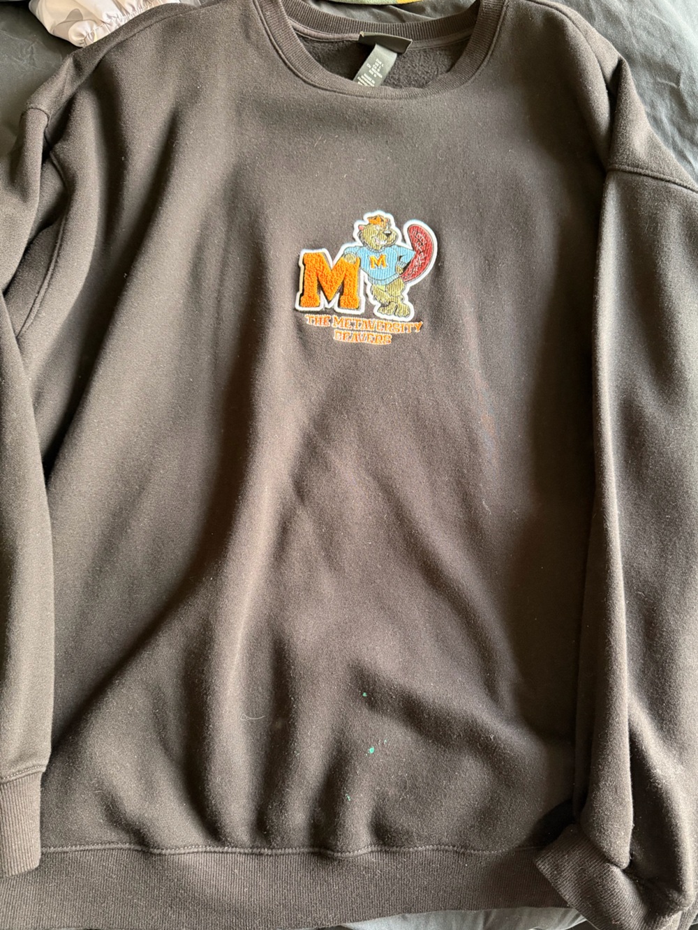 Men's Black Crewneck Sweater with Mascot Patch
